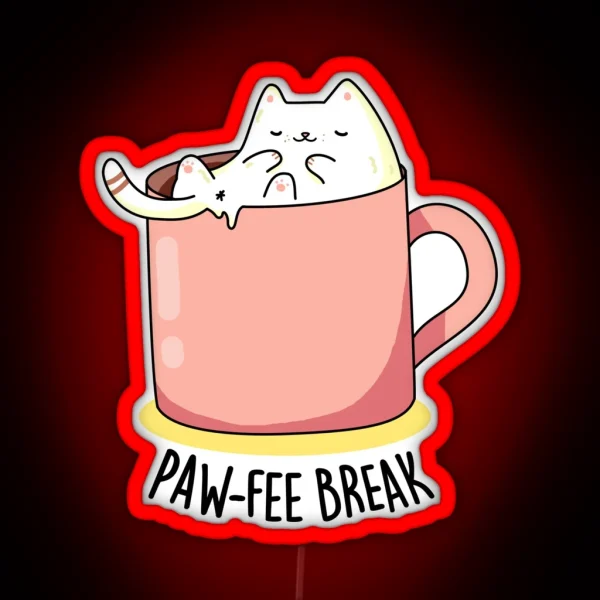 Pawfee Break Kitty Cat In A Mug Funny Coffee Puns RGB Neon Sign