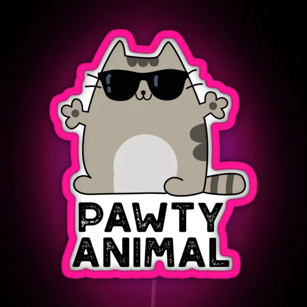 Pawty Animal Funny Party Cat Puns RGB Neon Sign