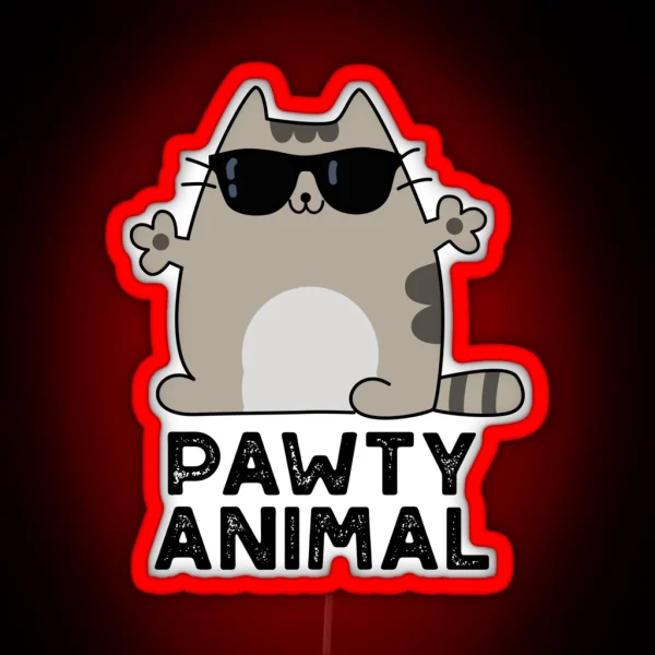 Pawty Animal Funny Party Cat Puns RGB Neon Sign