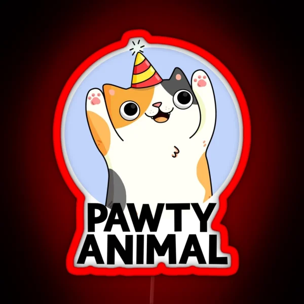 Pawty Animal Funny Party Cat Puns RGB Neon Sign