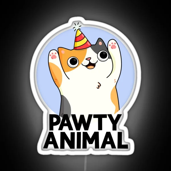 Pawty Animal Funny Party Cat Puns RGB Neon Sign