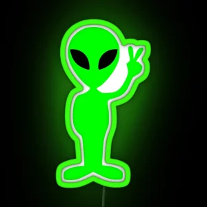 Peace Sign Alien Cute RGB Neon Sign