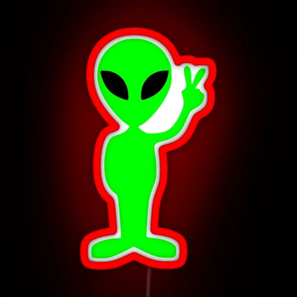 Peace Sign Alien Cute RGB Neon Sign