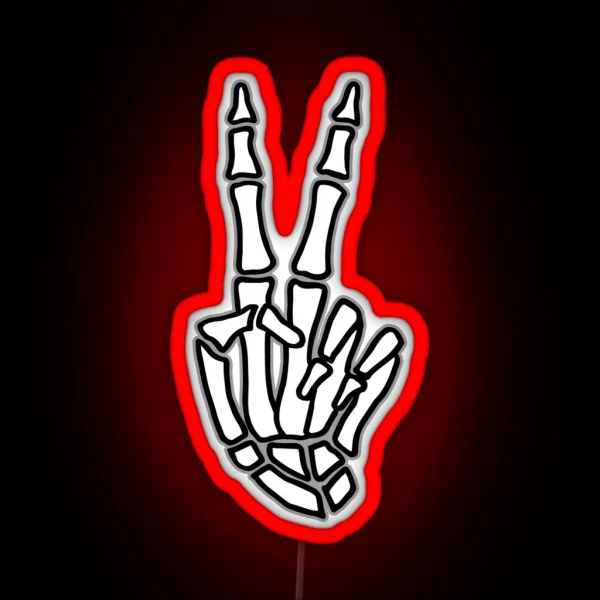 Peace Skeleton Hand Sign RGB Neon Sign