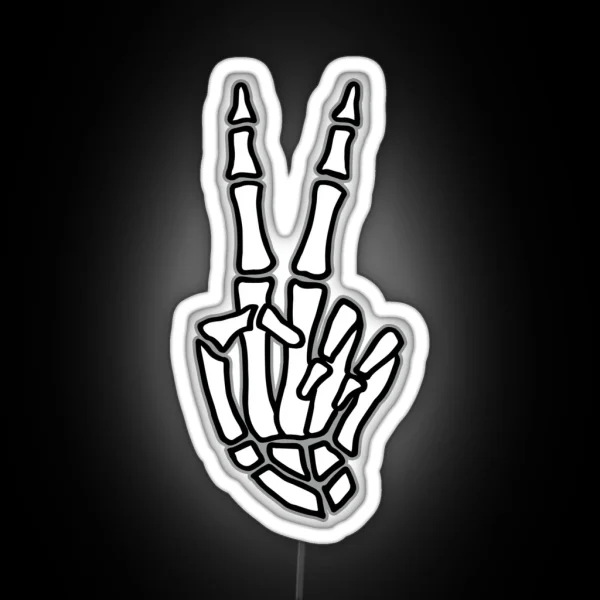 Peace Skeleton Hand Sign RGB Neon Sign