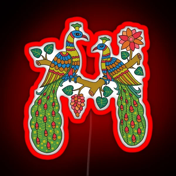 Peacock In Tree Kalamkari RGB Neon Sign