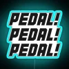 rgb neon sign displaying 'pedal' in bold blue lights.