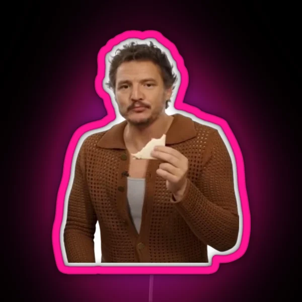 Pedro Pascal Eating A Sandwich Toast Meme RGB Neon Sign