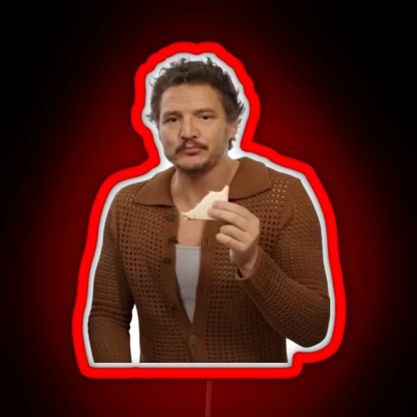 Pedro Pascal Eating A Sandwich Toast Meme RGB Neon Sign