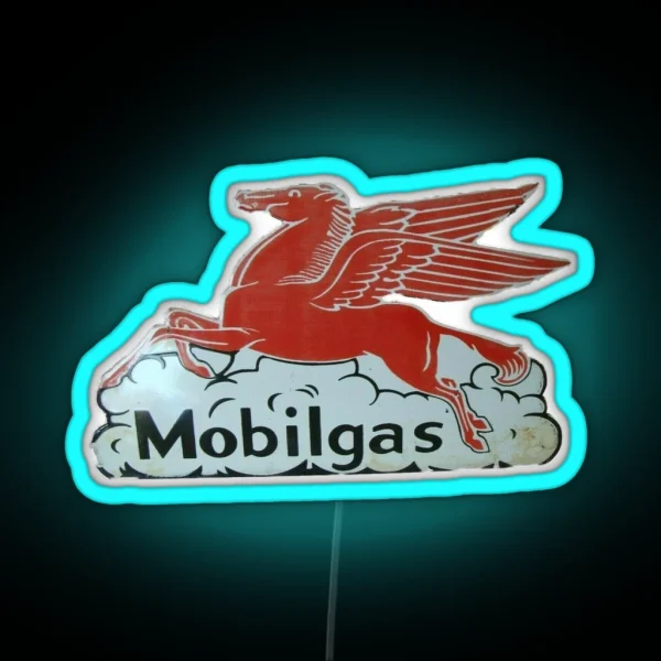 Pegase Mobilgas Style Old Poster Cloud Oil Gasoline RGB Neon Sign