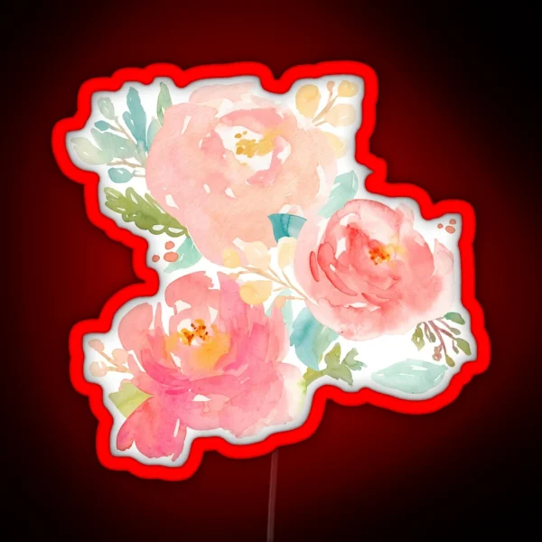 Peonies Watercolor Bouquet RGB Neon Sign