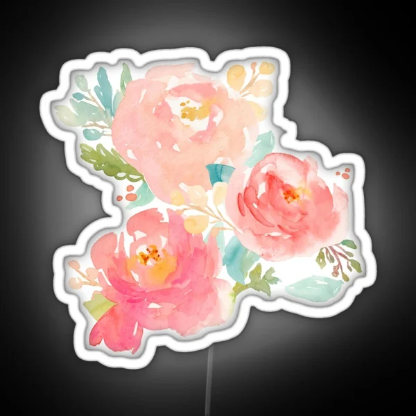Peonies Watercolor Bouquet RGB Neon Sign