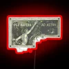 RGB neon sign displaying 'Per Aspera Ad Astra' in vibrant colors, symbolizing success through overcoming challenges.