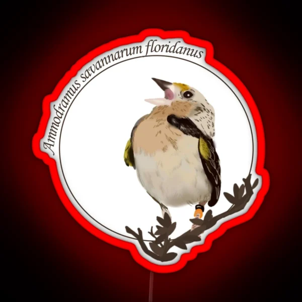 Perched Florida Grasshopper Sparrow RGB Neon Sign