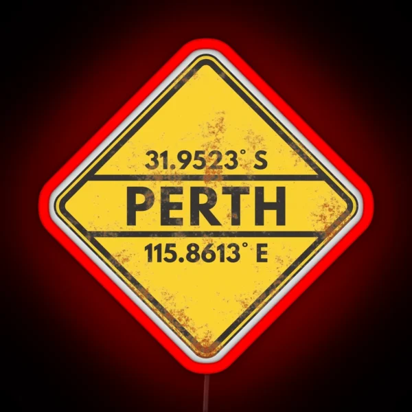 Perth Coordinates Rusty Metallic Sign Vintage Travel RGB Neon Sign