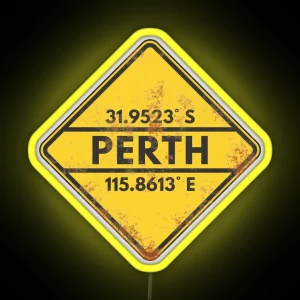 Perth Coordinates Rusty Metallic Sign Vintage Travel Road Sign RGB Neon Sign