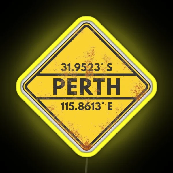 Perth Coordinates Rusty Metallic Sign Vintage Travel RGB Neon Sign