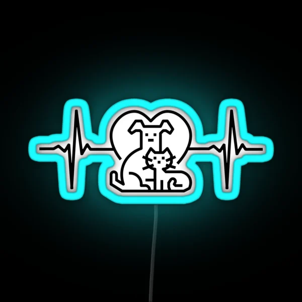 Pets Cat Dog Heartbeat RGB Neon Sign