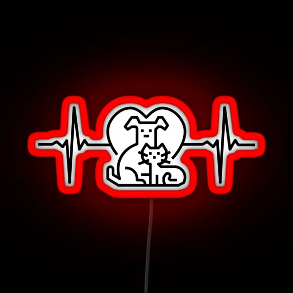 Pets Cat Dog Heartbeat RGB Neon Sign