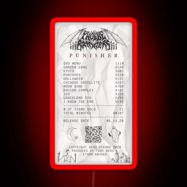 Phoebe Bridgers Punisher Album Receipt RGB Neon Sign