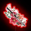 A piccolo and flowers in vibrant watercolor art with RGB neon sign lighting - ideal for musicians.