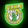 Retro-style neon sign promoting pickleball with the funny phrase 'It's Kind of a Big Dill'.