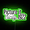 RGB neon sign displaying 'Picture It Sicily 1922' in green.