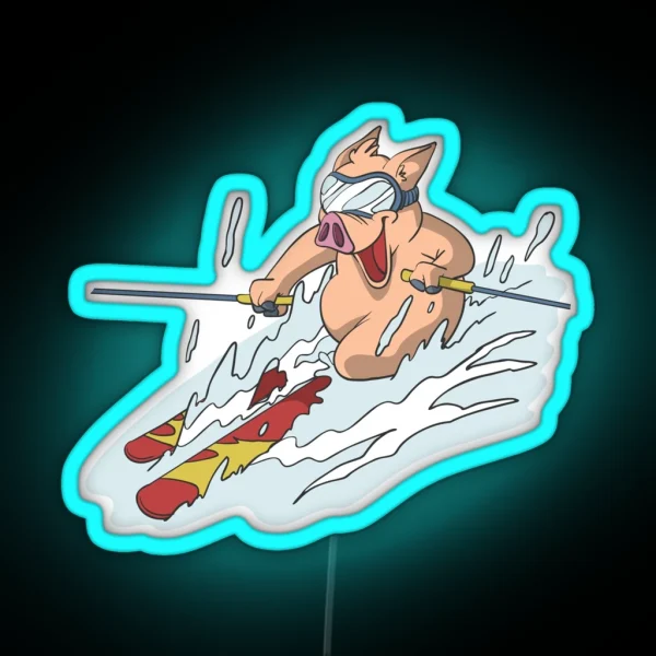 Pig On Skis Carving RGB Neon Sign