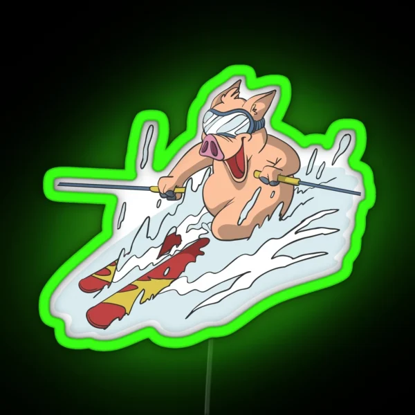Pig On Skis Carving RGB Neon Sign