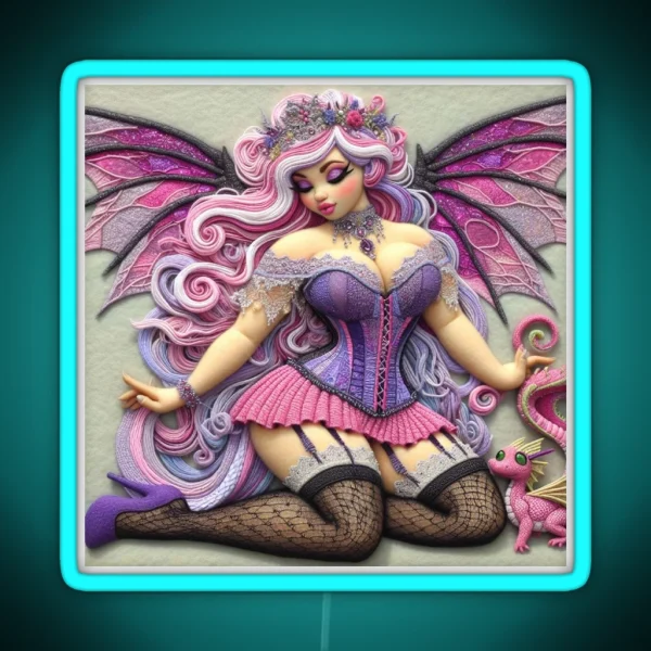 Pink And Purple Dragon Fairy With Baby Dragon RGB Neon Sign