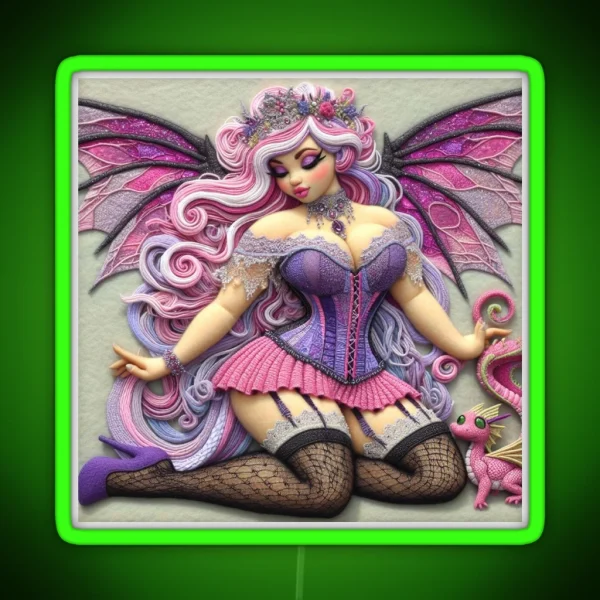 Pink And Purple Dragon Fairy With Baby Dragon RGB Neon Sign