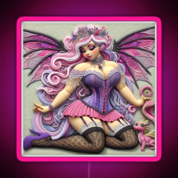 Pink And Purple Dragon Fairy With Baby Dragon RGB Neon Sign