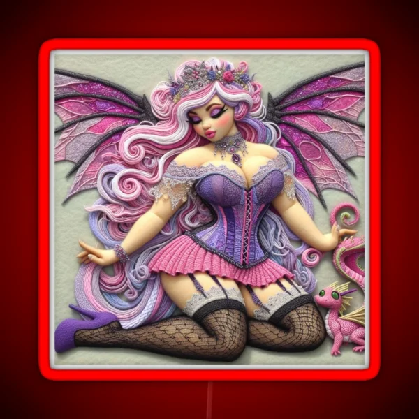 Pink And Purple Dragon Fairy With Baby Dragon RGB Neon Sign