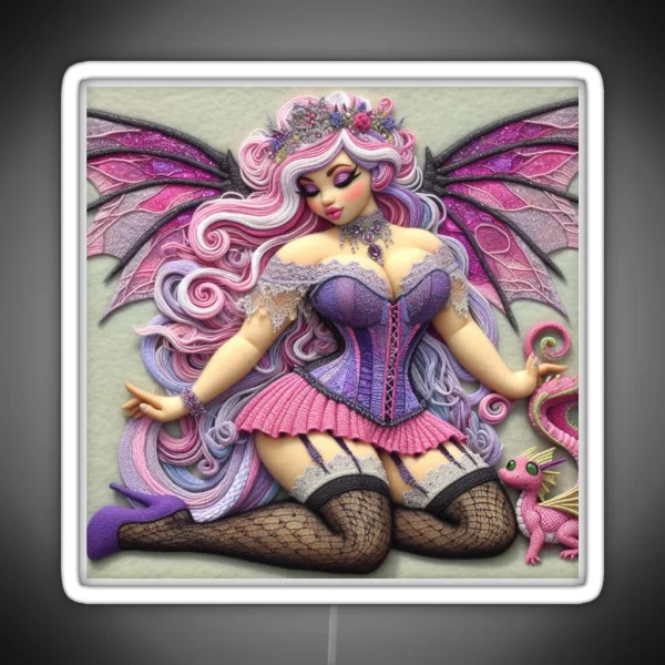 Pink And Purple Dragon Fairy With Baby Dragon RGB Neon Sign