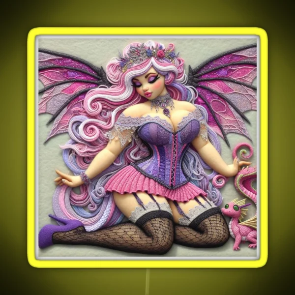 Pink And Purple Dragon Fairy With Baby Dragon RGB Neon Sign
