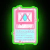 pink neon sign with rgb lighting effects, green illuminated card design.