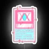 RGB neon sign displaying a pink card design with white accents on a white background.