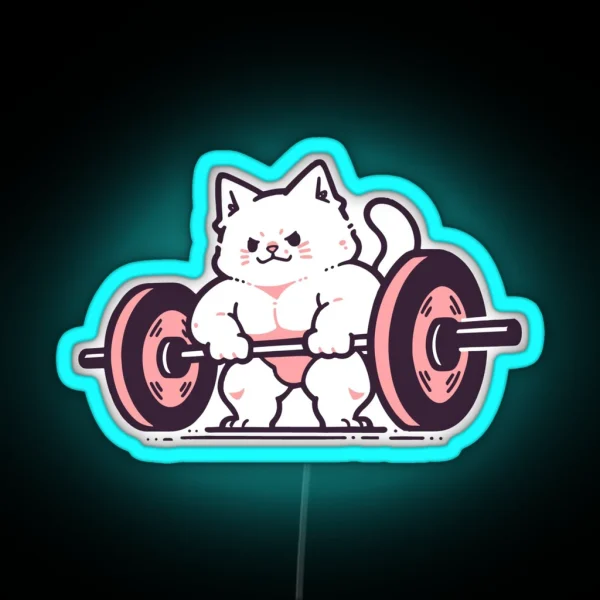 Pink Cat Deadlift Bodybuilder RGB Neon Sign