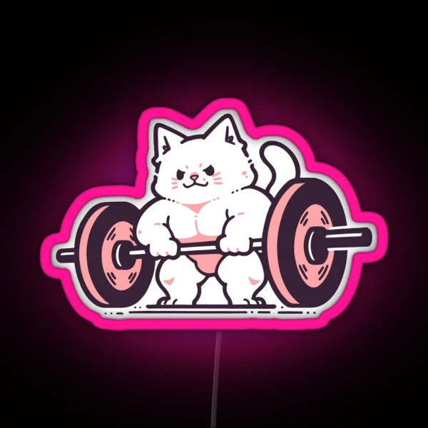 Pink Cat Deadlift Bodybuilder RGB Neon Sign