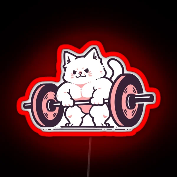 Pink Cat Deadlift Bodybuilder RGB Neon Sign