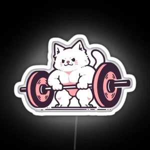 Pink Cat Deadlift Bodybuilder RGB Neon Sign