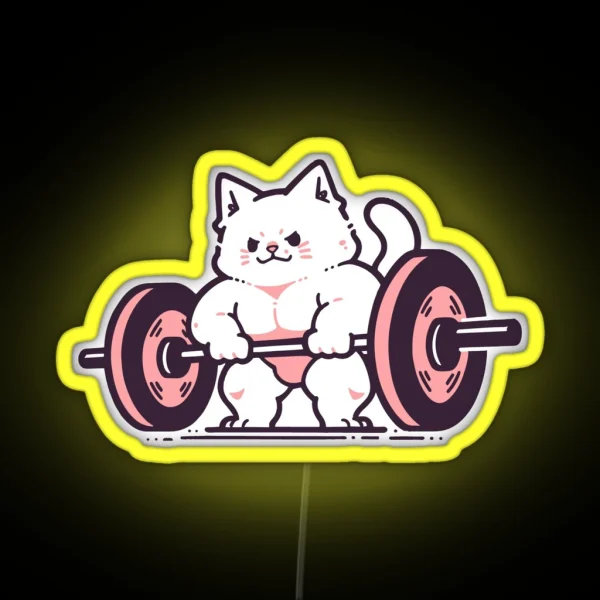 Pink Cat Deadlift Bodybuilder RGB Neon Sign