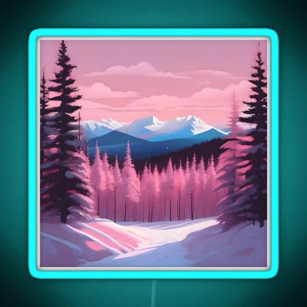 Pink Fir Trees Stylised Illustration RGB Neon Sign