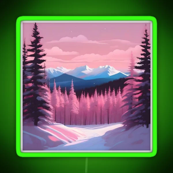 Pink Fir Trees Stylised Illustration RGB Neon Sign