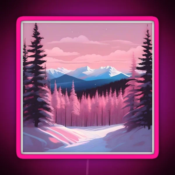 Pink Fir Trees Stylised Illustration RGB Neon Sign