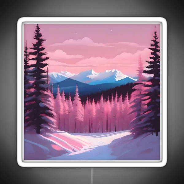 Pink Fir Trees Stylised Illustration RGB Neon Sign