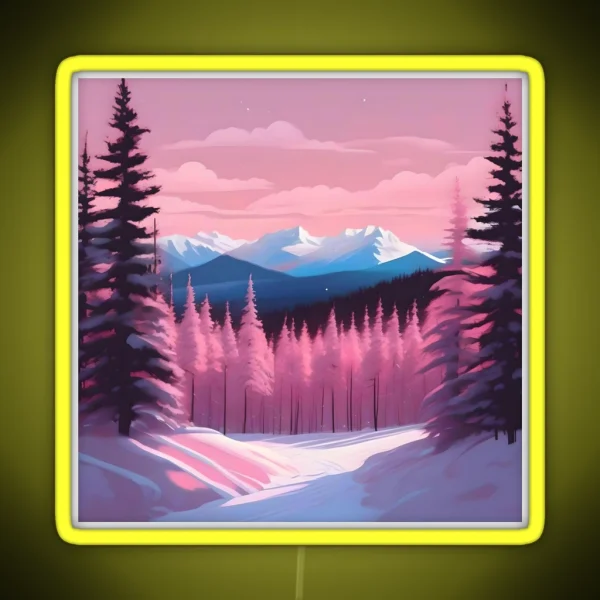 Pink Fir Trees Stylised Illustration RGB Neon Sign