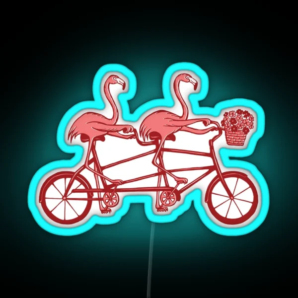 Pink Flamingos On Tandem Bike RGB Neon Sign
