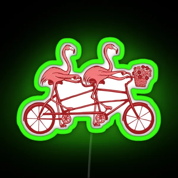 Pink Flamingos On Tandem Bike RGB Neon Sign