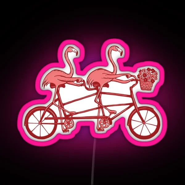Pink Flamingos On Tandem Bike RGB Neon Sign
